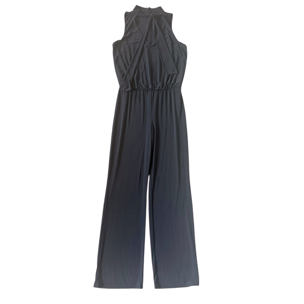 LAUNDRY by Shelli Segal black sleeveless wide leg jumpsuit w/tie neck size 6